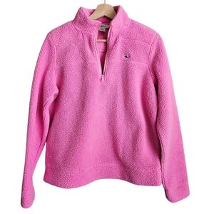 Vineyard Vines Bright Pink Fleece Pullover Teddy Sweater Quarter Zip